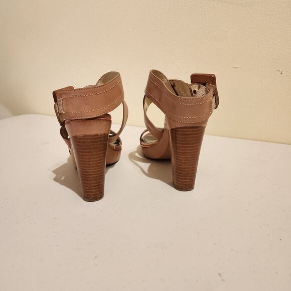 Coach Sz 8.5 Kensington Open Toe Slingback Platform Sandals Tan Leather Boho - Picture 4 of 10